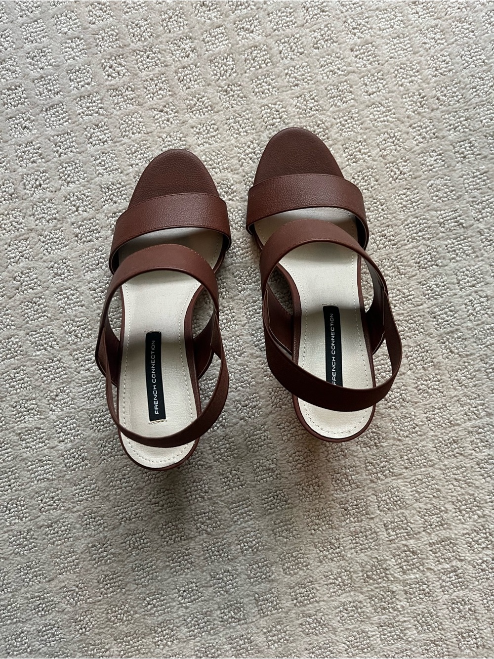 French Connection Chocolate Brown Double-Strap Block Heel Sandals